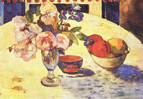 Paul Gauguin Flowers and a Bowl of Fruit on a Table  4